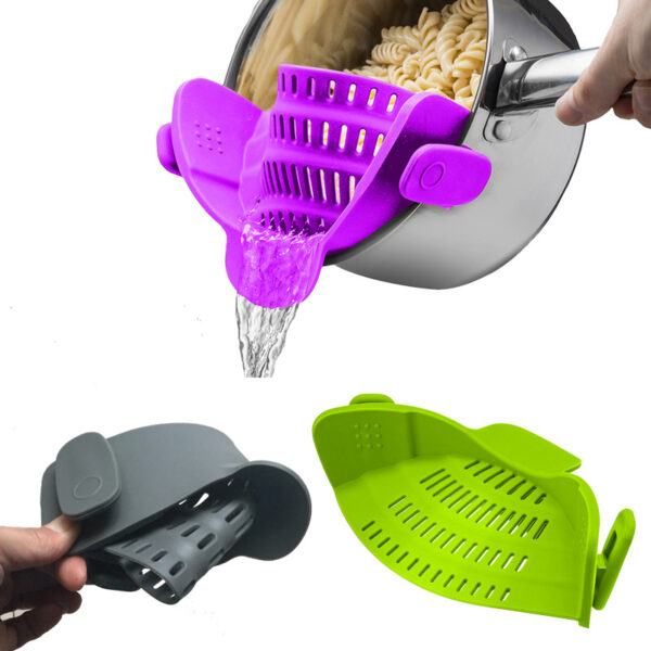 Silicone Clip-on Pot Pan Bowl Funnel Oil Strainer Creative Rice Washing Colander for Draining Liquid Fits All Pot Size - Image 6