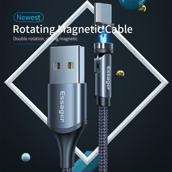 Essager Rotate Magnetic Cable 360 Degree USB Type C Charging Cable Fast Charging Magnet Charger 540 Rotate Micro Magnetic Cable - Image 3